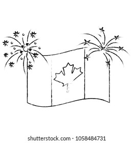 canadian flag maple leaf waving with firewokrs