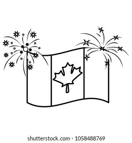 canadian flag maple leaf waving with firewokrs