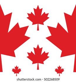 Canadian flag with maple leaves seamless pattern, vector illustration