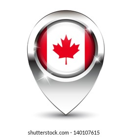 Canadian flag on glossy map pin, against white background with shadow. EPS10 vector format