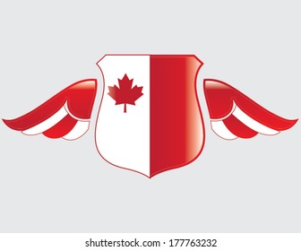 canadian flag on shield with wings