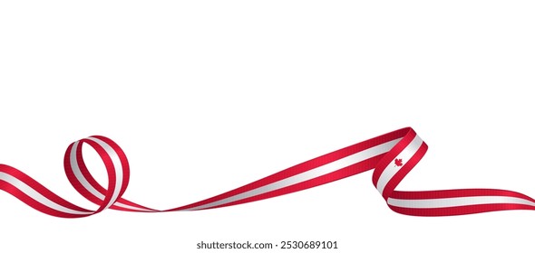 Canadian flag ribbon. Curly ribbon on white background. Vector illustration.