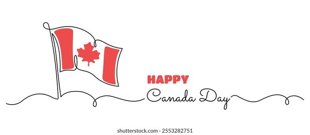 Bandeira canadense desenho artístico de linha única. Feliz Dia do Canadá abstrato design de banner mínimo. Ilustração vetorial isolada sobre fundo branco.