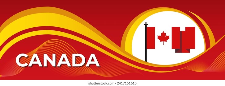 Canadian flag theme graphic waves art web background, Canada national day banner design, Canada graphics design, red white color, Canada flag corporate illustration.