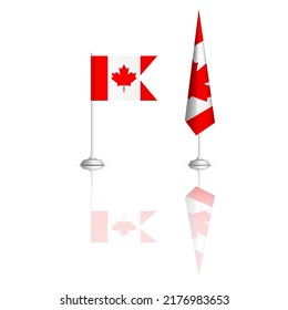Bandera canadiense en dos versiones con reflejo espejo. Vista frontal, ilustración vectorial.
