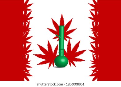 Canadian flag in vector format where the standard maple leaf has been replaced with a marijuana icon. 17 October 2018