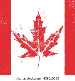 Canadian flag vector illustration. Vector greeting card for Canada Day. Illustration for 1st of July Canada Independence Day with flag and red maple leaf.