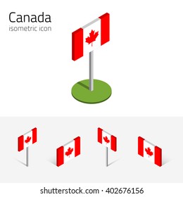 Canadian flag, vector set of isometric flat icons, 3D style, different views. 100% editable design elements for banner, website, presentation, infographic, poster, map, collage. Eps 10