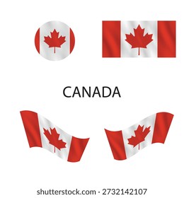 Canadian flag waving in various forms and styles, symbolizing national pride and identity