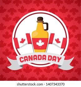 canadian flags and maple syrup happy canada day vector illustration