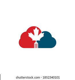 Canadian food cloud shape concept logo concept design. Canadian food restaurant logo concept. Maple leaf and fork icon