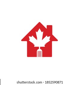 Canadian food home shape concept logo concept design. Canadian food restaurant logo concept. Maple leaf and fork icon