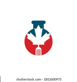 Canadian food lab shape concept logo concept design. Canadian food restaurant logo concept. Maple leaf and fork icon
