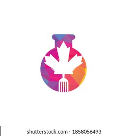 Canadian food lab shape concept logo concept design. Canadian food restaurant logo concept. Maple leaf and fork icon