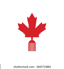 Canadian food logo concept design. Canadian food restaurant logo concept. Maple leaf and fork icon