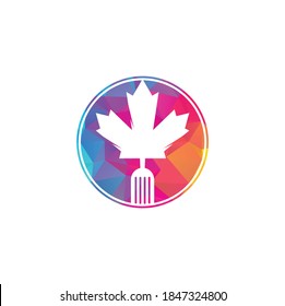 Canadian food logo concept design. Canadian food restaurant logo concept. Maple leaf and fork icon