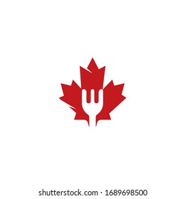 Canadian food restaurant logo concept. Maple leaf and fork icon.