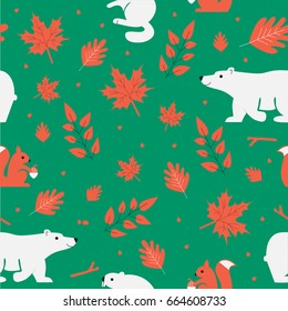 Canadian forest animal pattern seamless for any design vector illustration. 