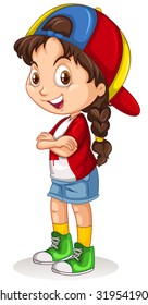 Canadian girl with a cap standing illustration