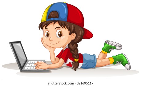 Canadian girl using laptop illustration