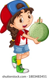 Canadian girl wearing cap holding a melon in standing position illustration