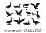 Canadian goose silhouette vector illustrations, perfect for wildlife designs, nature-themed projects, birdwatching graphics, outdoor adventure posters, educational materials, and minimalist animal artwork.