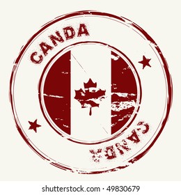 Canadian grunge ink rubber stamp with Canada flag