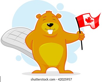 Canadian Happy Beaver with flag vector illustration