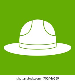 Canadian hat icon white isolated on green background. Vector illustration