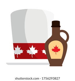 Kanadischer Hut und Ahornsirup-Design, Happy Canada-Tagesurlaub und nationales Thema Vektorgrafik