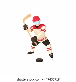 Canadian hockey player icon in cartoon style. Illustration of canadian hockey player vector icon isolated on white background. Sport symbol