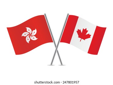 Canadian and Hong Kong flags. Vector illustration.