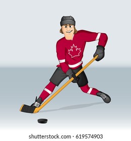 Canadian Ice Hockey Player Drawn In Cartoon Style 