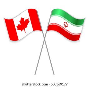 Canadian and Iranian crossed flags. Canada combined with Iran isolated on white. Language learning, international business or travel concept.