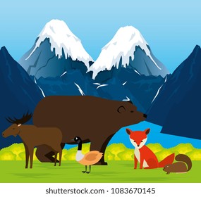 canadian landscape with animals group scene