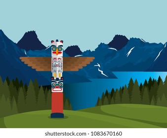 Canadian Landscape With Totem Scene Icon