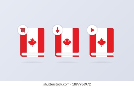 Canadian language online course icon set. Canadian dictionary. Audiobooks concept. Vector EPS 10. Isolated on background