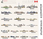 Canadian largest cities and all states capitals skylines. Vector set