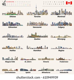 Canadian largest cities and all states capitals skylines. Vector set