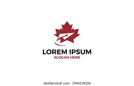 canadian leaf maple with arrow logo vector icon illustration
