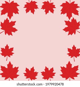 canadian leaves on red background