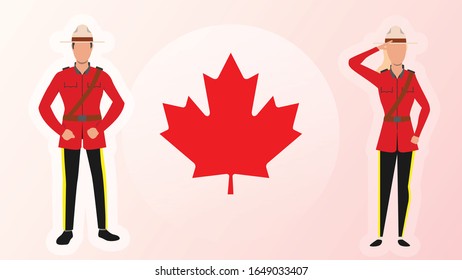 Canadian male and female policeman in traditional uniform