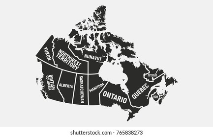 Canadian map. Poster map of Canada. Provinces and territories of Canada. Vector illustration