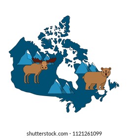 canadian map with wolf bear moose and beaver wildlife