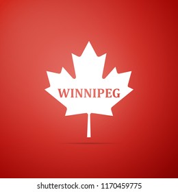 Canadian maple leaf with city name Winnipeg icon isolated on red background. Flat design. Vector Illustration