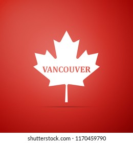 Canadian maple leaf with city name Vancouver icon isolated on red background. Flat design. Vector Illustration