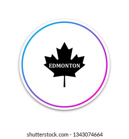 Canadian maple leaf with city name Edmonton icon isolated on white background. Circle white button. Vector Illustration