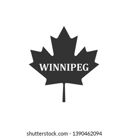 Canadian maple leaf with city name Winnipeg icon isolated. Flat design. Vector Illustration