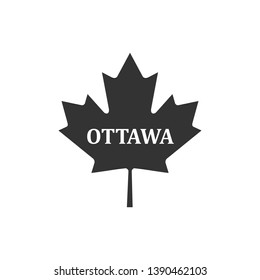 Canadian maple leaf with city name Ottawa icon isolated. Flat design. Vector Illustration