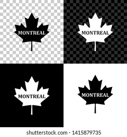Canadian maple leaf with city name Montreal icon isolated on black, white and transparent background. Vector Illustration